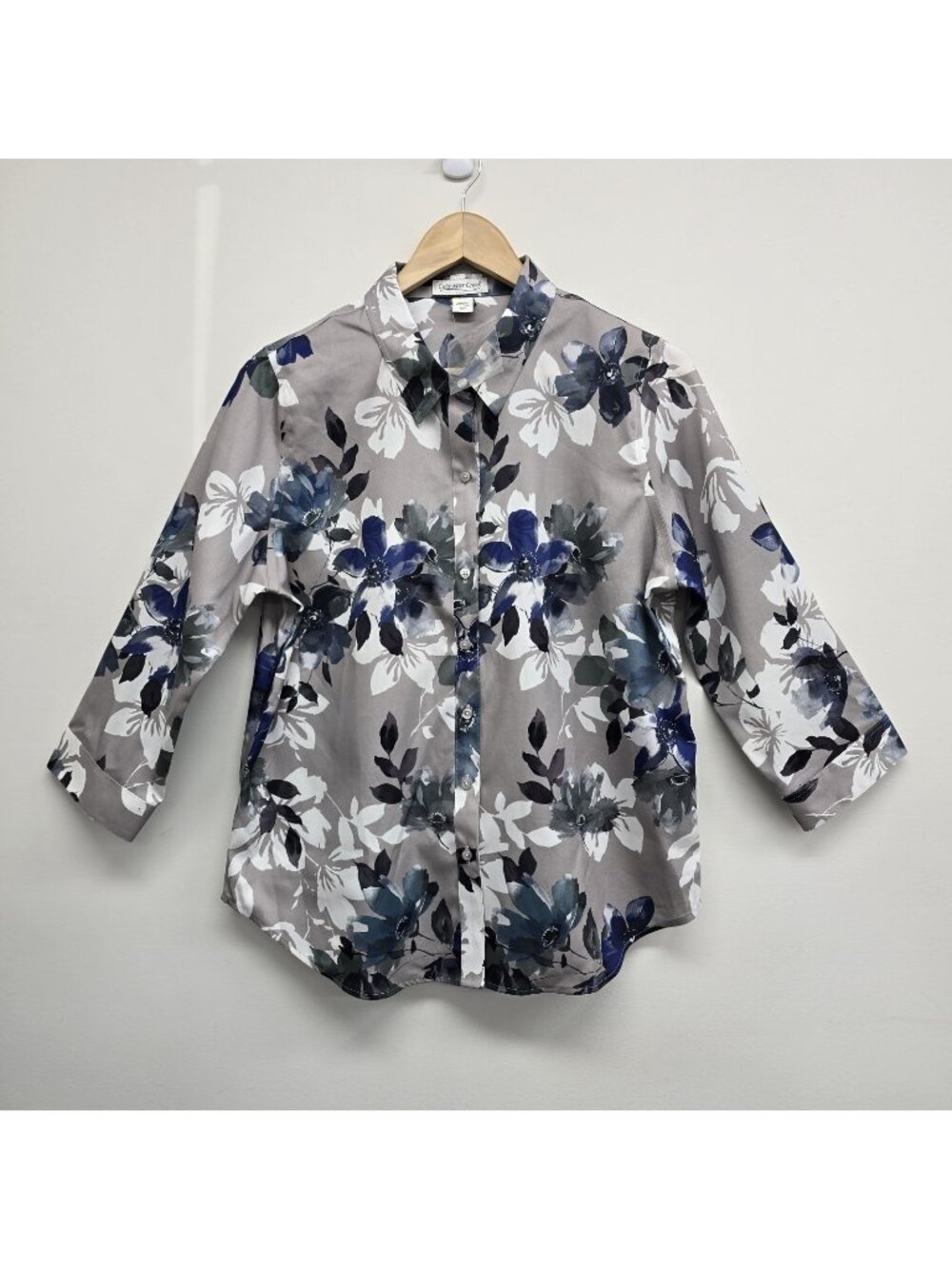 NWOT Coldwater Creek Button Up Blouse Top Size 12P Vibrant Floral 3/4 Sleeve